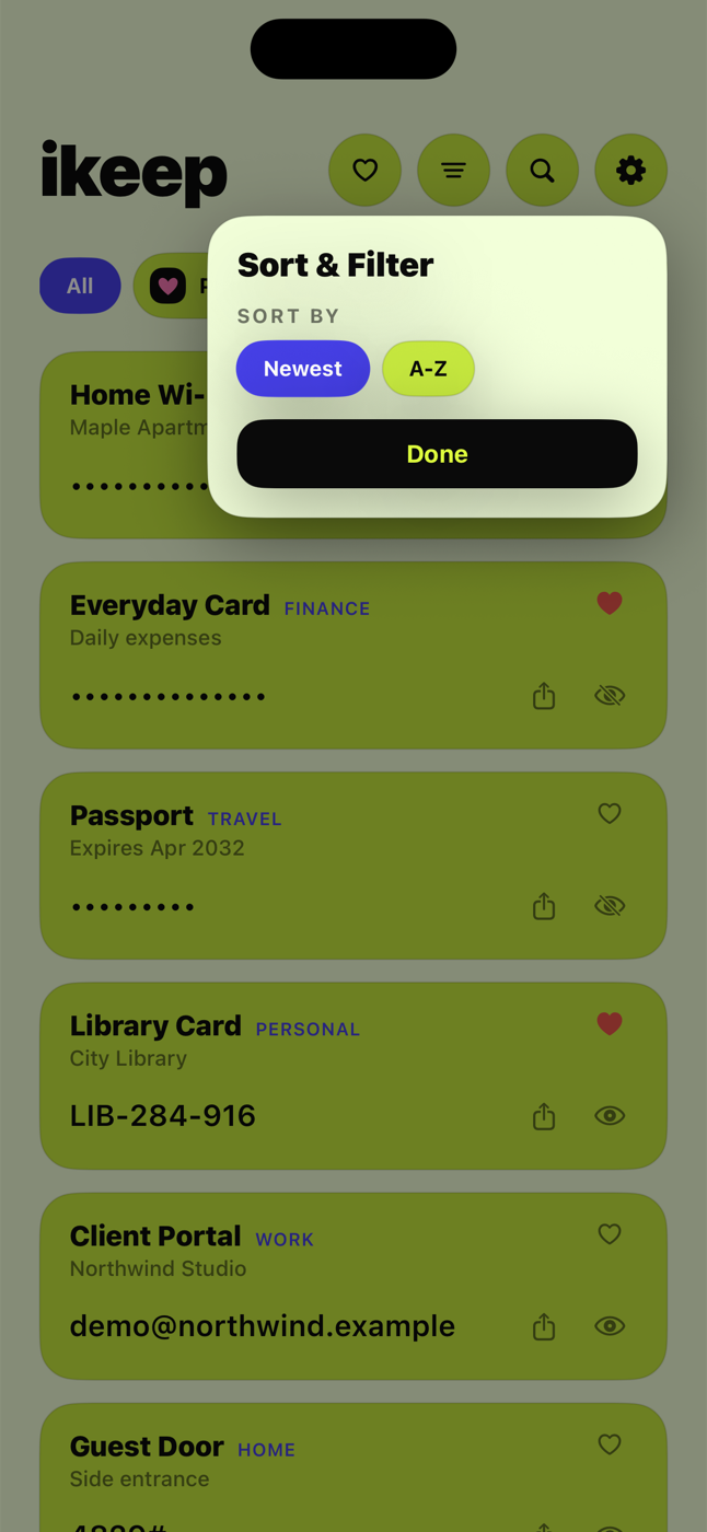 Sorting private notes in iKeep