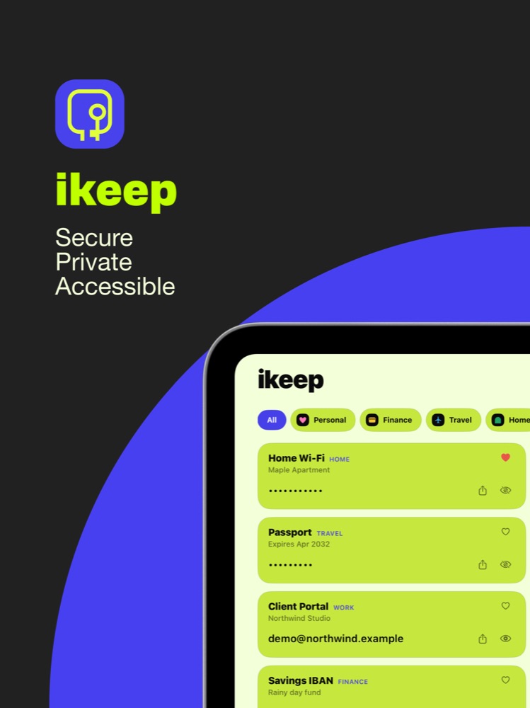 iKeep App Store screenshot showing private items on iPad