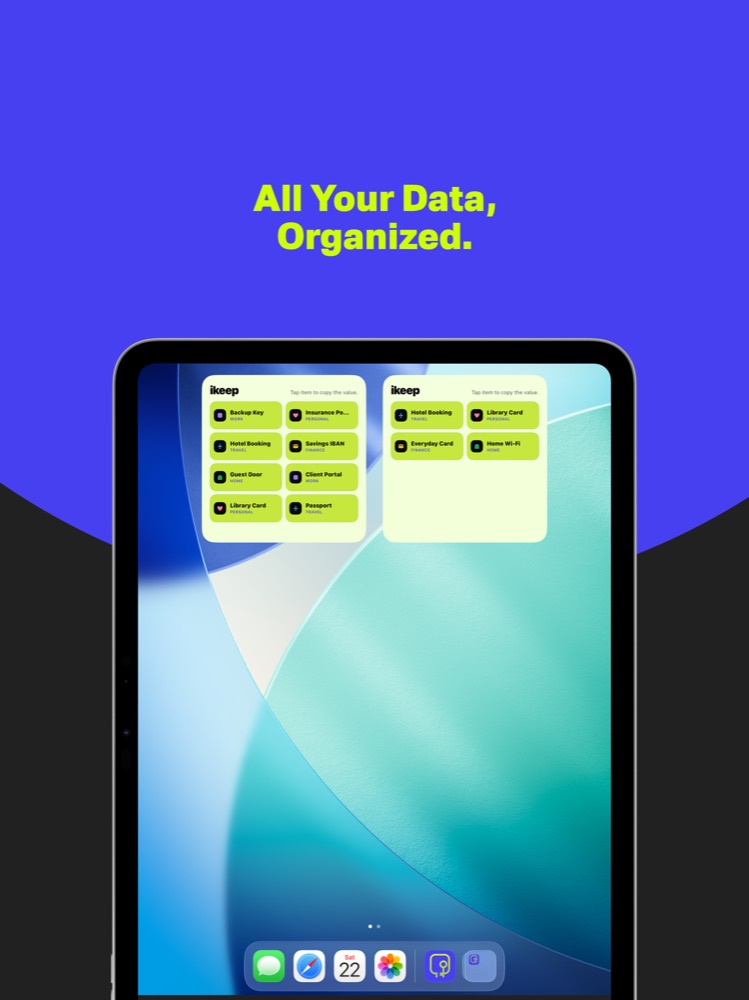 iKeep App Store screenshot showing categories on iPad