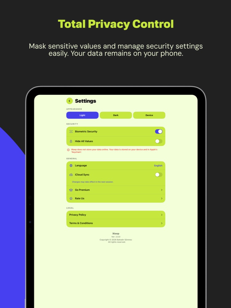 iKeep App Store screenshot showing Apple device support on iPad